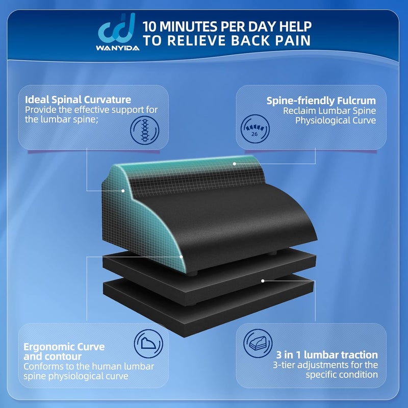 WANYIDA Lumbar Orthotic Traction Roll Device, Lower Back Stretcher for Pain relief, Back Traction for Lumbar Decompression, 3 Height Adjustable Lumbar Stretcher, Chiropractic - Image 4